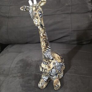 Vintage La Vie Ceramic Sitting Giraffe Safari Patchwork Animal Print Figurine